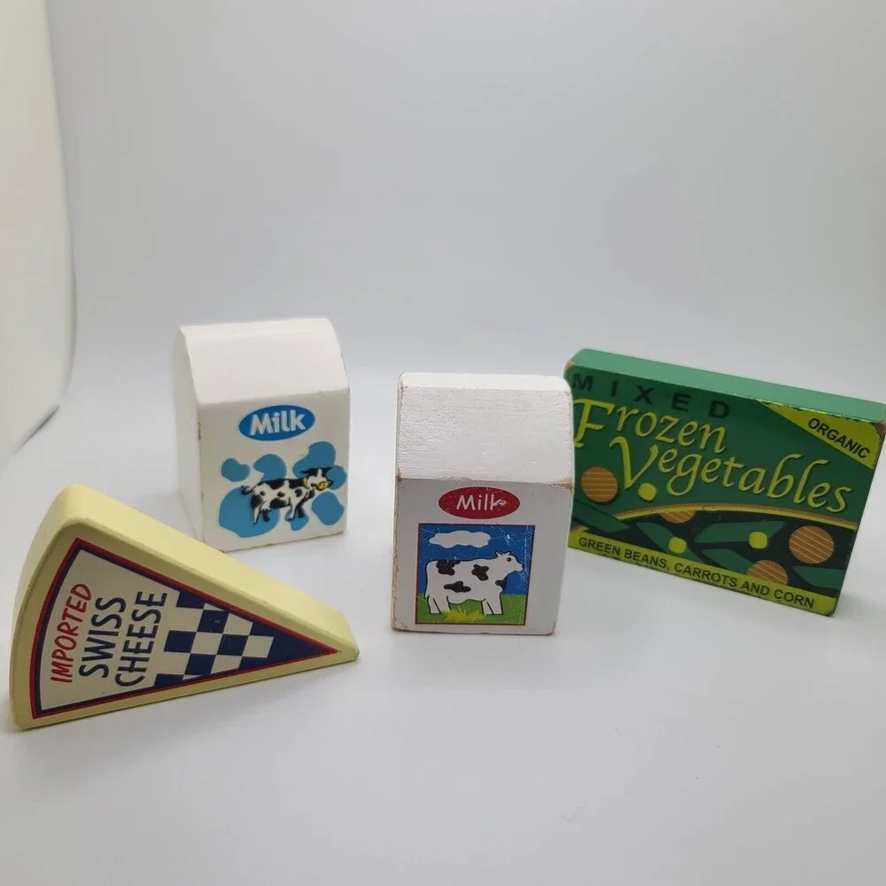 Melissa and Doug Wooden Food Lot 2 Milk Butter Swiss Cheese Frozen Vegetables